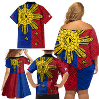 Philippines Sun Batok Tattoo Family Matching Off Shoulder Short Dress and Hawaiian Shirt Polynesian and Yakan Pattern LT03 - Polynesian Pride
