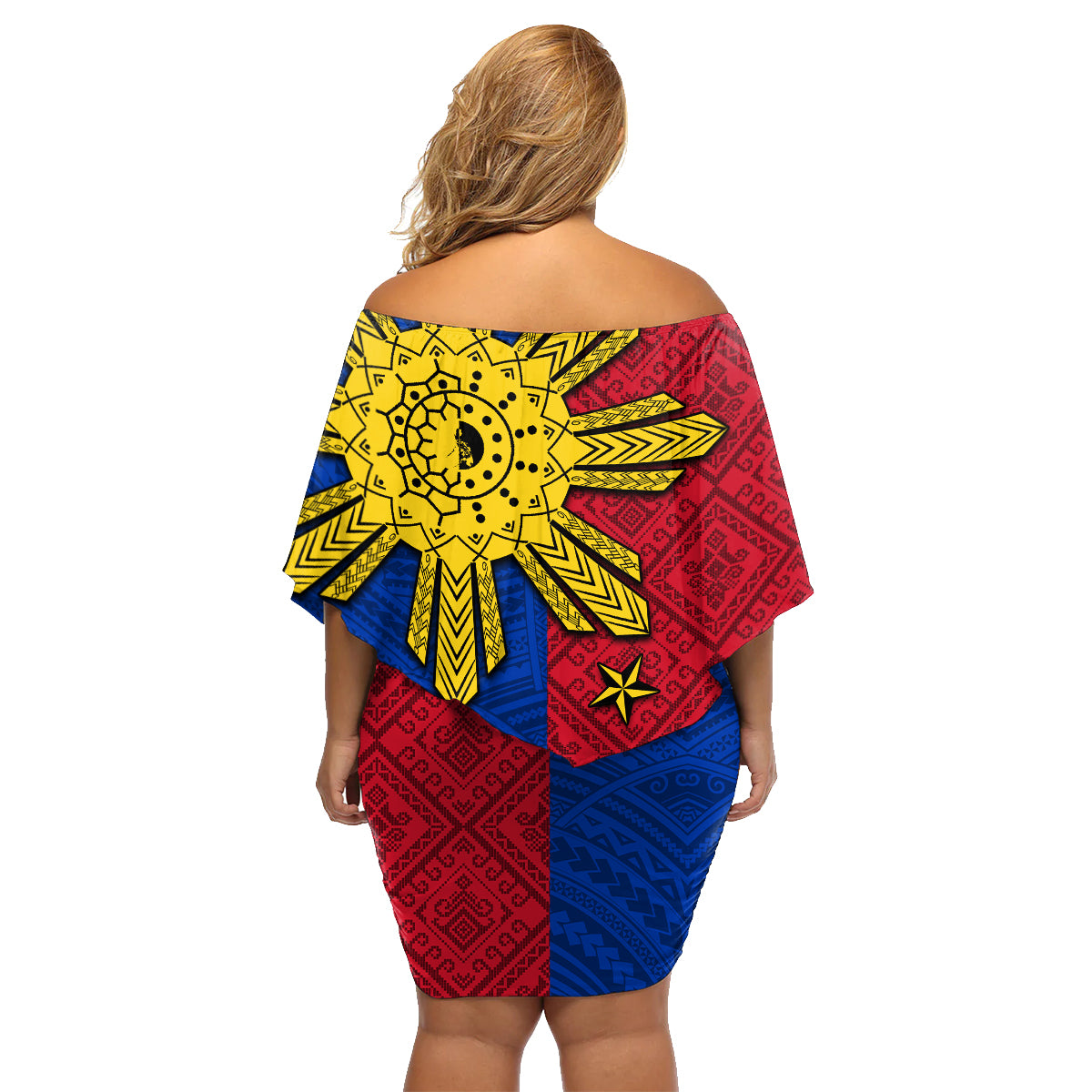 Philippines Sun Batok Tattoo Family Matching Off Shoulder Short Dress and Hawaiian Shirt Polynesian and Yakan Pattern LT03 - Polynesian Pride