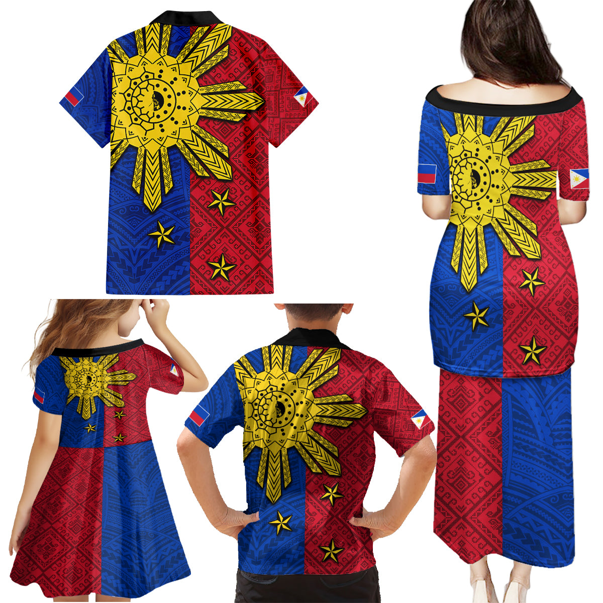 Philippines Sun Batok Tattoo Family Matching Puletasi and Hawaiian Shirt Polynesian and Yakan Pattern LT03 - Polynesian Pride