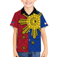Philippines Sun Batok Tattoo Family Matching Puletasi and Hawaiian Shirt Polynesian and Yakan Pattern LT03 Son's Shirt Red - Polynesian Pride