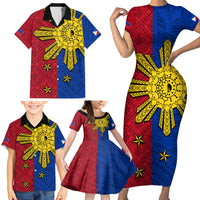 Philippines Sun Batok Tattoo Family Matching Short Sleeve Bodycon Dress and Hawaiian Shirt Polynesian and Yakan Pattern LT03 - Polynesian Pride