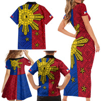 Philippines Sun Batok Tattoo Family Matching Short Sleeve Bodycon Dress and Hawaiian Shirt Polynesian and Yakan Pattern LT03 - Polynesian Pride