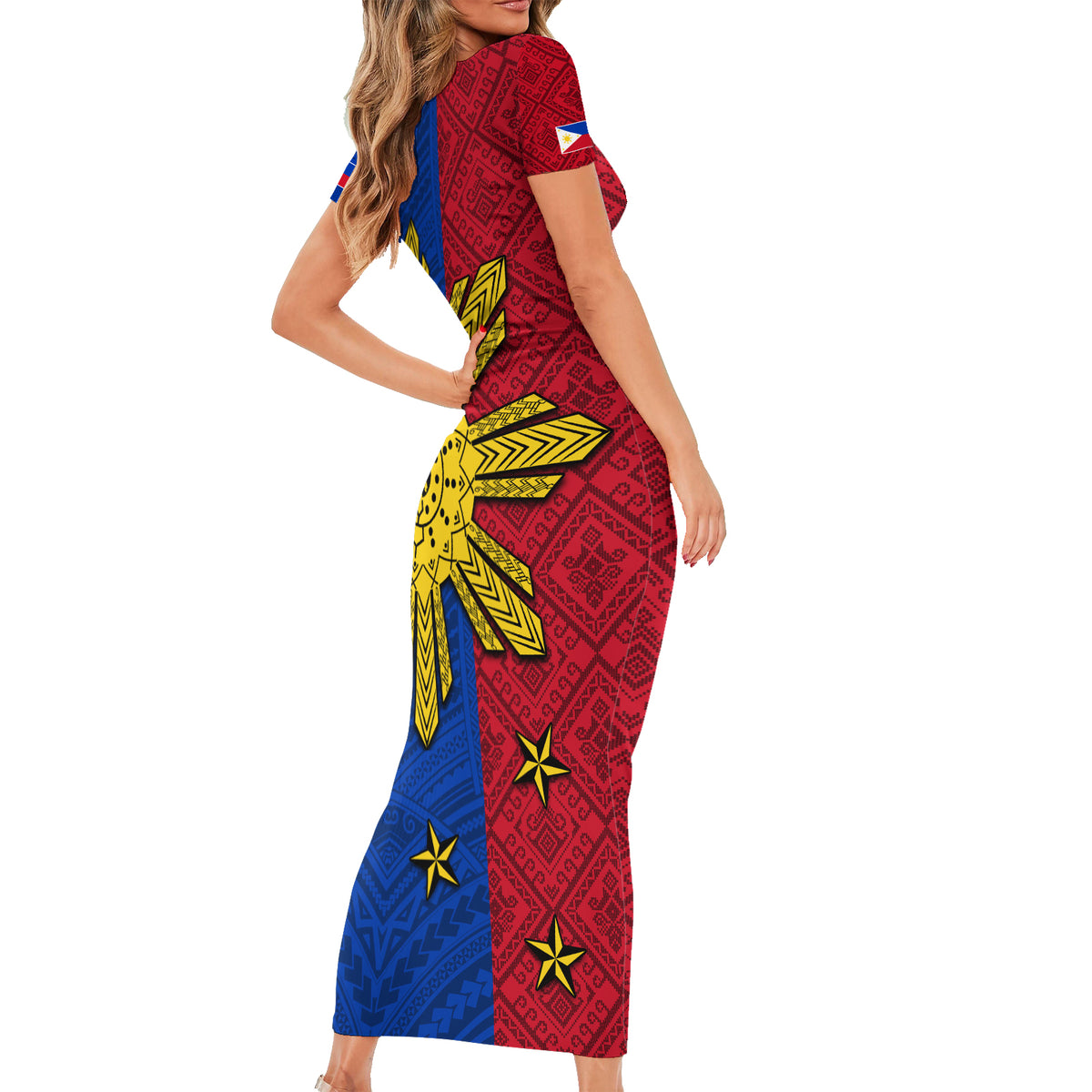Philippines Sun Batok Tattoo Family Matching Short Sleeve Bodycon Dress and Hawaiian Shirt Polynesian and Yakan Pattern LT03 - Polynesian Pride