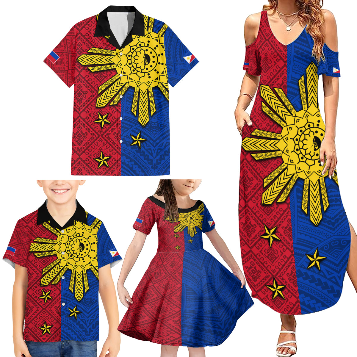 Philippines Sun Batok Tattoo Family Matching Summer Maxi Dress and Hawaiian Shirt Polynesian and Yakan Pattern LT03 - Polynesian Pride