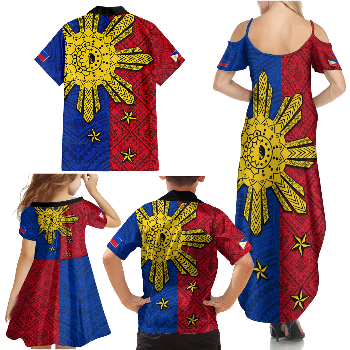 Philippines Sun Batok Tattoo Family Matching Summer Maxi Dress and Hawaiian Shirt Polynesian and Yakan Pattern LT03 - Polynesian Pride