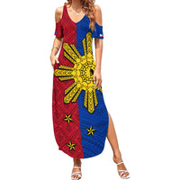 Philippines Sun Batok Tattoo Family Matching Summer Maxi Dress and Hawaiian Shirt Polynesian and Yakan Pattern LT03 Mom's Dress Red - Polynesian Pride