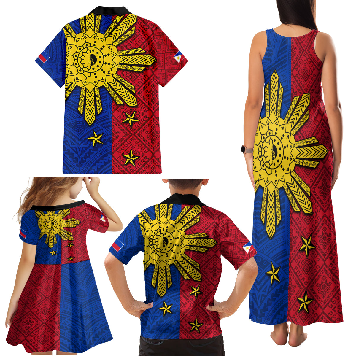 Philippines Sun Batok Tattoo Family Matching Tank Maxi Dress and Hawaiian Shirt Polynesian and Yakan Pattern LT03 - Polynesian Pride