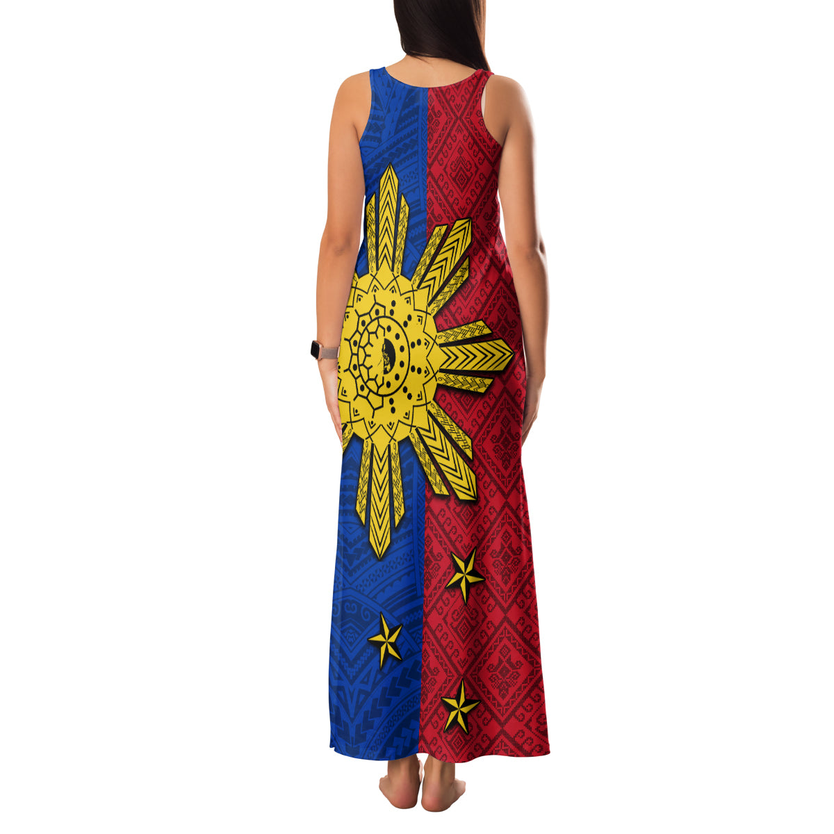 Philippines Sun Batok Tattoo Family Matching Tank Maxi Dress and Hawaiian Shirt Polynesian and Yakan Pattern LT03 - Polynesian Pride
