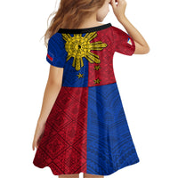 Philippines Sun Batok Tattoo Kid Short Sleeve Dress Polynesian and Yakan Pattern