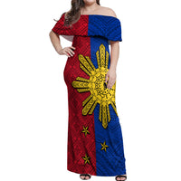 Philippines Sun Batok Tattoo Off Shoulder Maxi Dress Polynesian and Yakan Pattern LT03 Women Red - Polynesian Pride