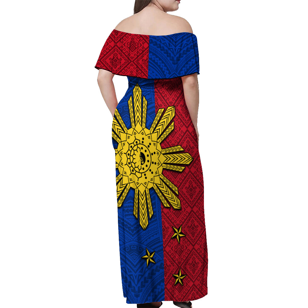 Philippines Sun Batok Tattoo Off Shoulder Maxi Dress Polynesian and Yakan Pattern LT03 - Polynesian Pride