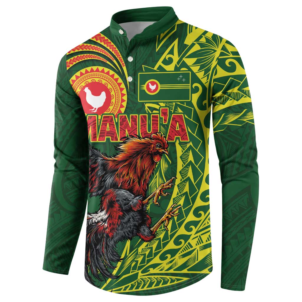 Proud of Manu'a Islands Button Sweatshirt Rooster and Polynesian Art Wing Style