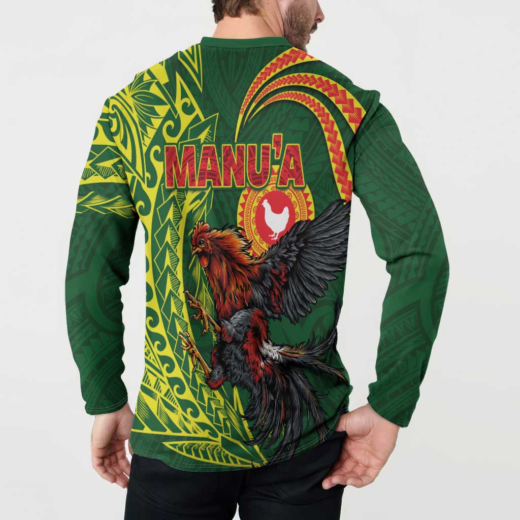 Proud of Manu'a Islands Button Sweatshirt Rooster and Polynesian Art Wing Style