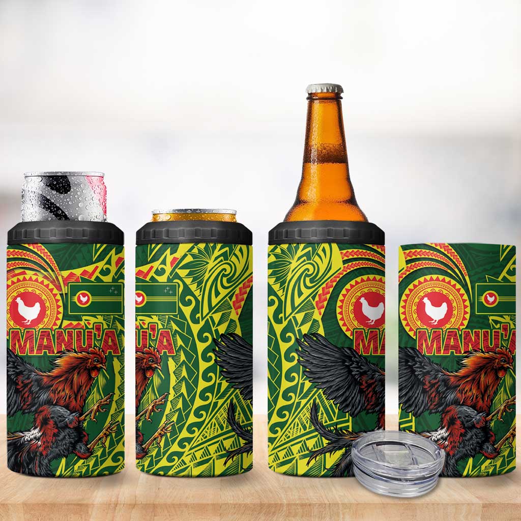 Proud of Manu'a Islands 4 in 1 Can Cooler Tumbler Rooster and Polynesian Art Wing Style LT03 - Polynesian Pride