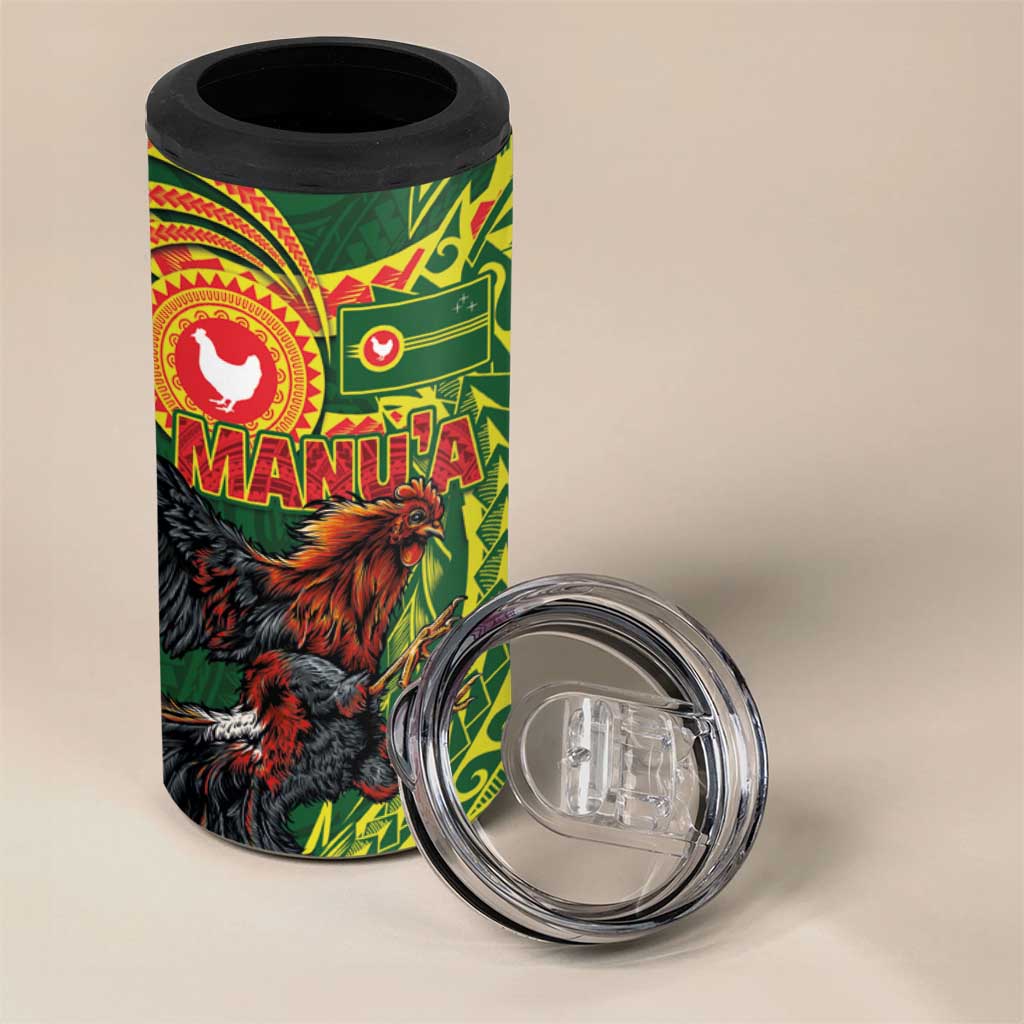 Proud of Manu'a Islands 4 in 1 Can Cooler Tumbler Rooster and Polynesian Art Wing Style LT03 - Polynesian Pride