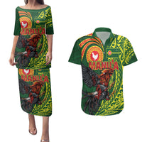Proud of Manu'a Islands Couples Matching Puletasi and Hawaiian Shirt Rooster and Polynesian Art Wing Style LT03 Green - Polynesian Pride