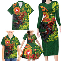 Proud of Manu'a Islands Family Matching Long Sleeve Bodycon Dress and Hawaiian Shirt Rooster and Polynesian Art Wing Style LT03 - Polynesian Pride