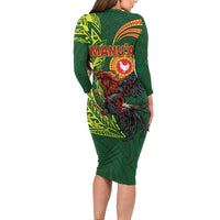 Proud of Manu'a Islands Family Matching Long Sleeve Bodycon Dress and Hawaiian Shirt Rooster and Polynesian Art Wing Style LT03 - Polynesian Pride