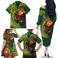 Proud of Manu'a Islands Family Matching Off The Shoulder Long Sleeve Dress and Hawaiian Shirt Rooster and Polynesian Art Wing Style LT03 - Polynesian Pride
