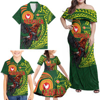 Proud of Manu'a Islands Family Matching Off Shoulder Maxi Dress and Hawaiian Shirt Rooster and Polynesian Art Wing Style LT03 - Polynesian Pride