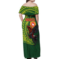 Proud of Manu'a Islands Family Matching Off Shoulder Maxi Dress and Hawaiian Shirt Rooster and Polynesian Art Wing Style LT03 - Polynesian Pride