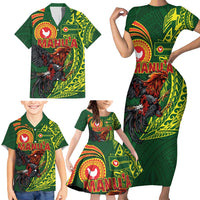 Proud of Manu'a Islands Family Matching Short Sleeve Bodycon Dress and Hawaiian Shirt Rooster and Polynesian Art Wing Style LT03 - Polynesian Pride