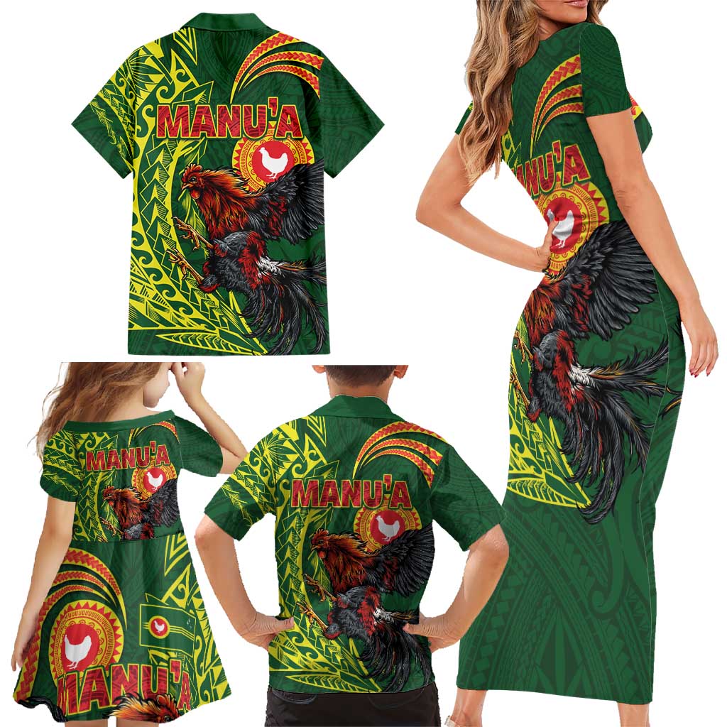 Proud of Manu'a Islands Family Matching Short Sleeve Bodycon Dress and Hawaiian Shirt Rooster and Polynesian Art Wing Style LT03 - Polynesian Pride