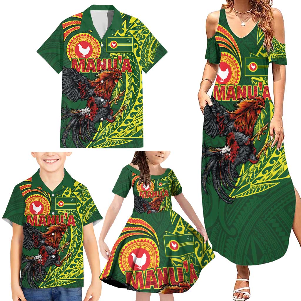 Proud of Manu'a Islands Family Matching Summer Maxi Dress and Hawaiian Shirt Rooster and Polynesian Art Wing Style LT03 - Polynesian Pride