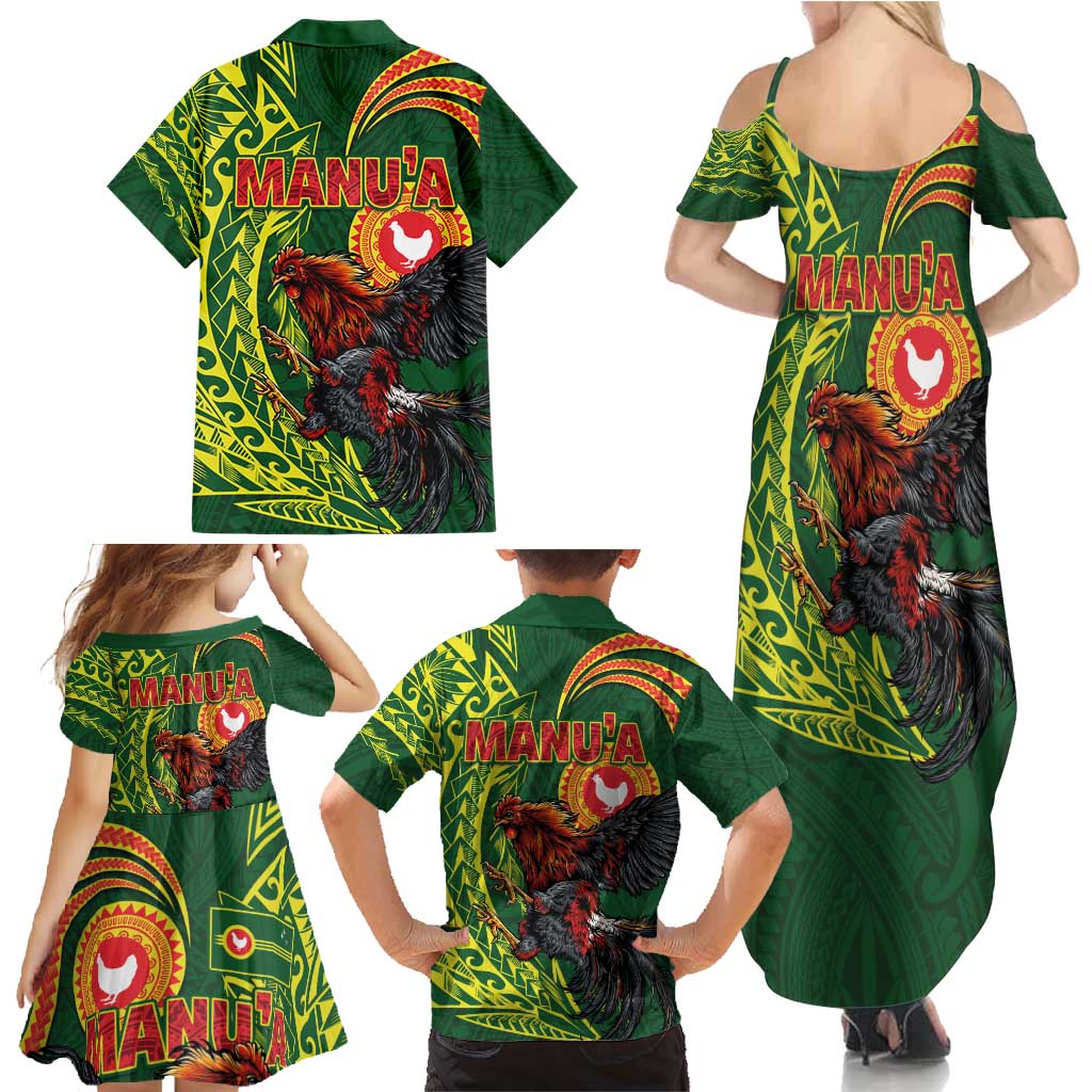 Proud of Manu'a Islands Family Matching Summer Maxi Dress and Hawaiian Shirt Rooster and Polynesian Art Wing Style LT03 - Polynesian Pride