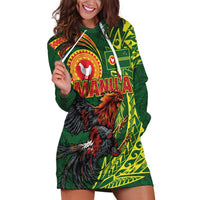 Proud of Manu'a Islands Hoodie Dress Rooster and Polynesian Art Wing Style LT03 Green - Polynesian Pride