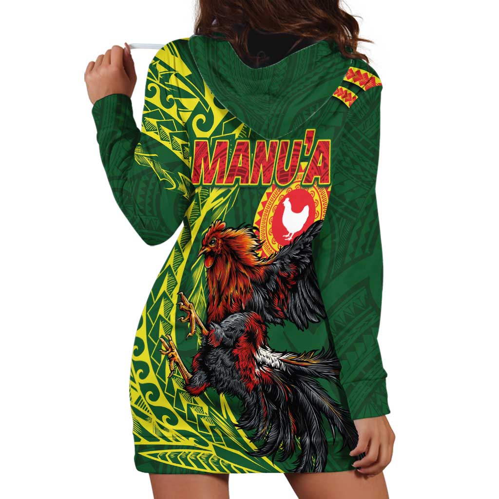 Proud of Manu'a Islands Hoodie Dress Rooster and Polynesian Art Wing Style LT03 - Polynesian Pride