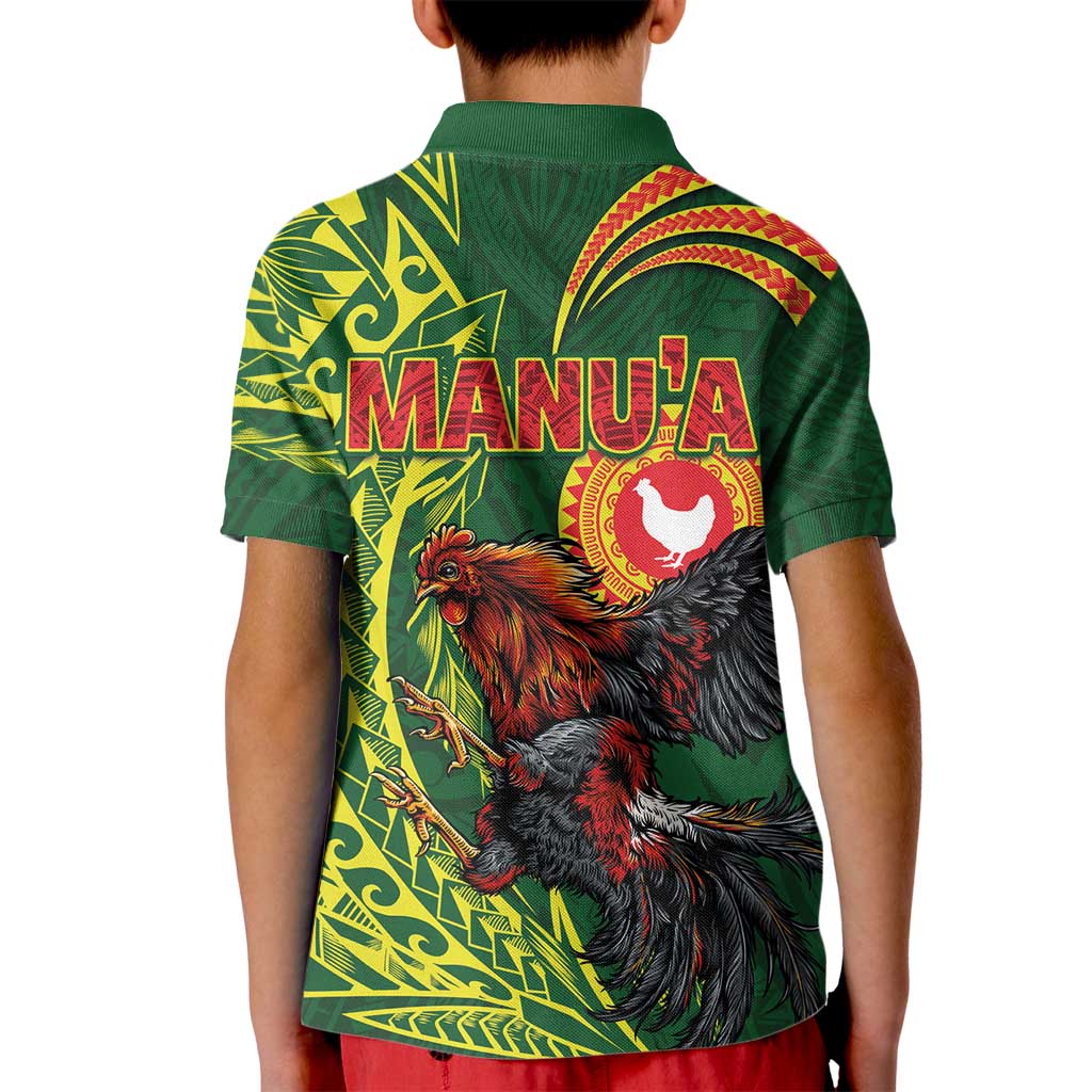 Proud of Manu'a Islands Kid Polo Shirt Rooster and Polynesian Art Wing Style LT03 - Polynesian Pride