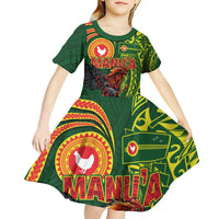 Proud of Manu'a Islands Kid Short Sleeve Dress Rooster and Polynesian Art Wing Style LT03 - Polynesian Pride