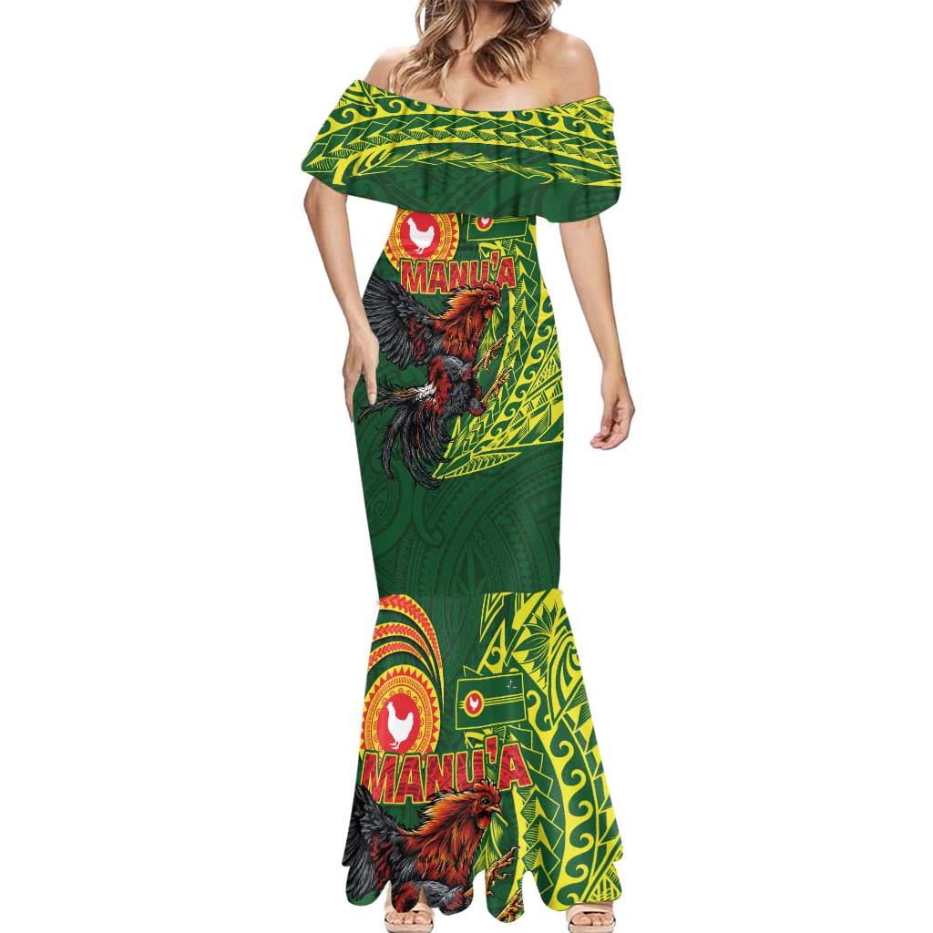 Proud of Manu'a Islands Mermaid Dress Rooster and Polynesian Art Wing Style LT03 - Polynesian Pride