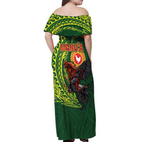 Proud of Manu'a Islands Off Shoulder Maxi Dress Rooster and Polynesian Art Wing Style LT03 - Polynesian Pride