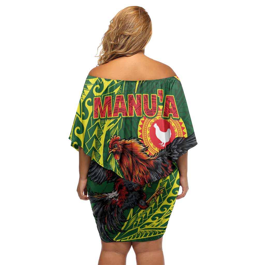 Proud of Manu'a Islands Off Shoulder Short Dress Rooster and Polynesian Art Wing Style LT03 - Polynesian Pride