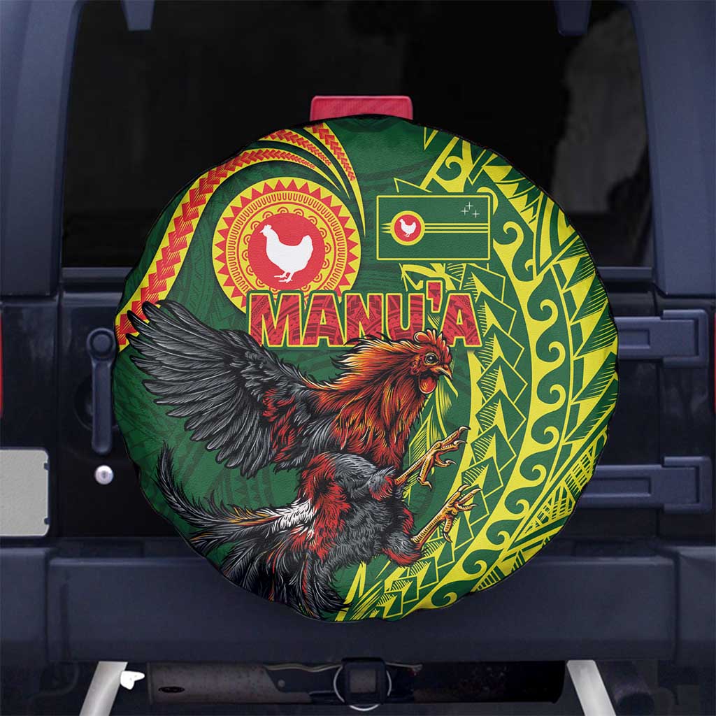 Proud of Manu'a Islands Spare Tire Cover Rooster and Polynesian Art Wing Style LT03 No hole Green - Polynesian Pride