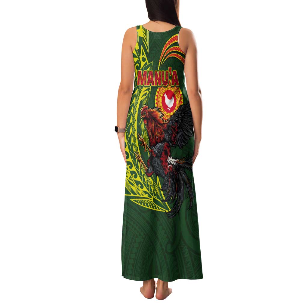 Proud of Manu'a Islands Tank Maxi Dress Rooster and Polynesian Art Wing Style LT03 - Polynesian Pride