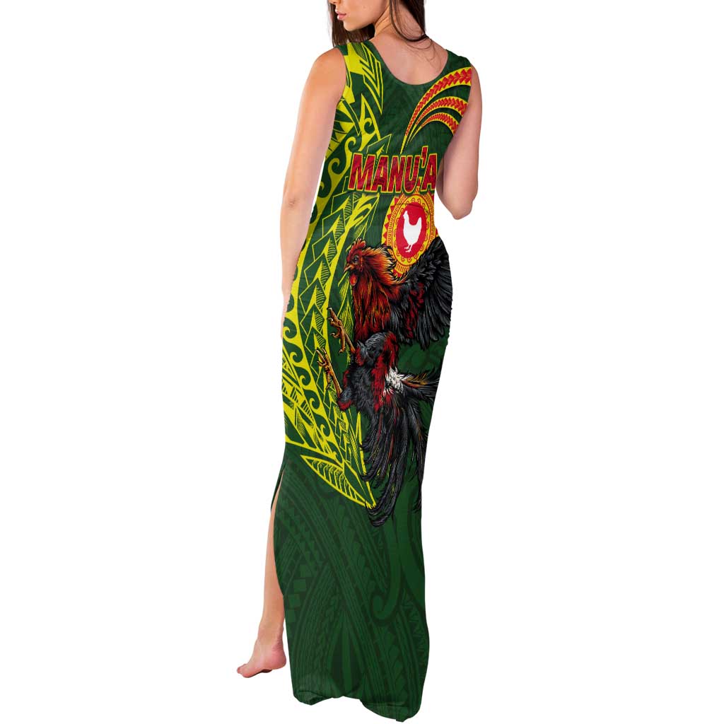Proud of Manu'a Islands Tank Maxi Dress Rooster and Polynesian Art Wing Style LT03 - Polynesian Pride
