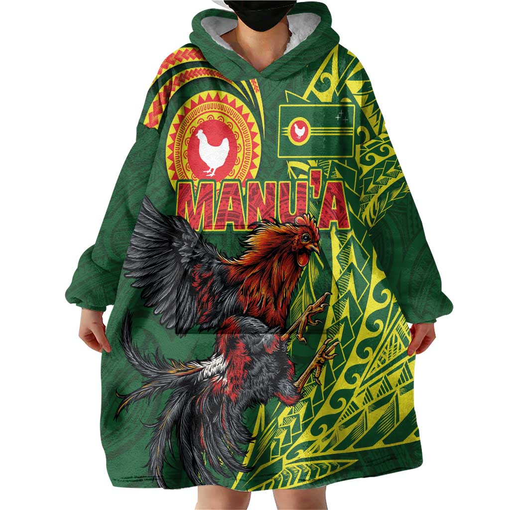 Proud of Manu'a Islands Wearable Blanket Hoodie Rooster and Polynesian Art Wing Style LT03 - Polynesian Pride