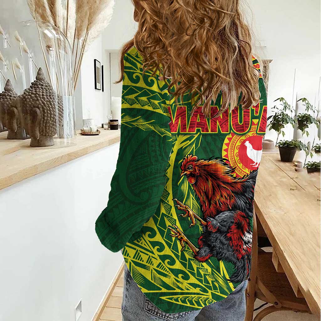 Proud of Manu'a Islands Women Casual Shirt Rooster and Polynesian Art Wing Style LT03 - Polynesian Pride