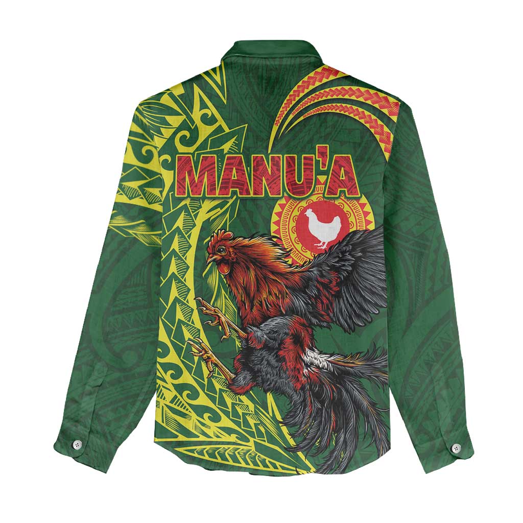 Proud of Manu'a Islands Women Casual Shirt Rooster and Polynesian Art Wing Style LT03 - Polynesian Pride