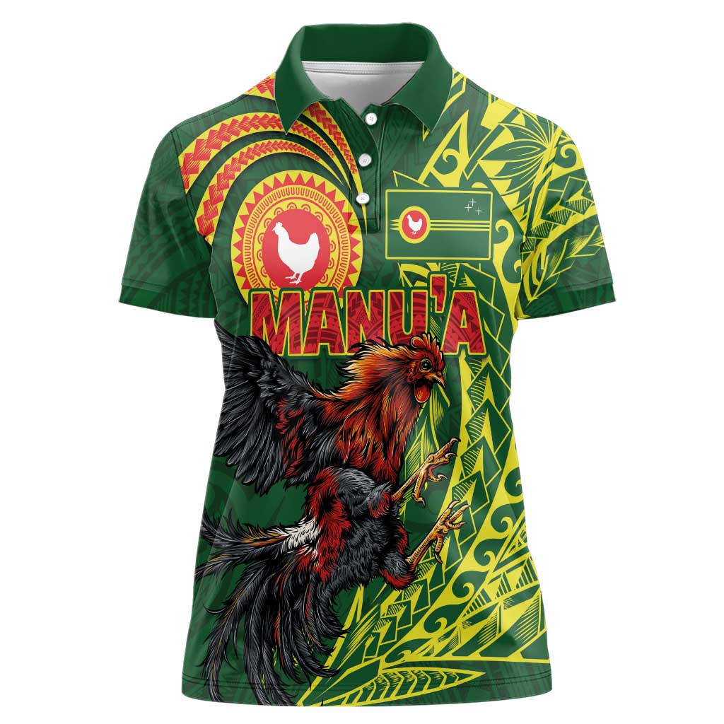 Proud of Manu'a Islands Women Polo Shirt Rooster and Polynesian Art Wing Style LT03 Female Green - Polynesian Pride