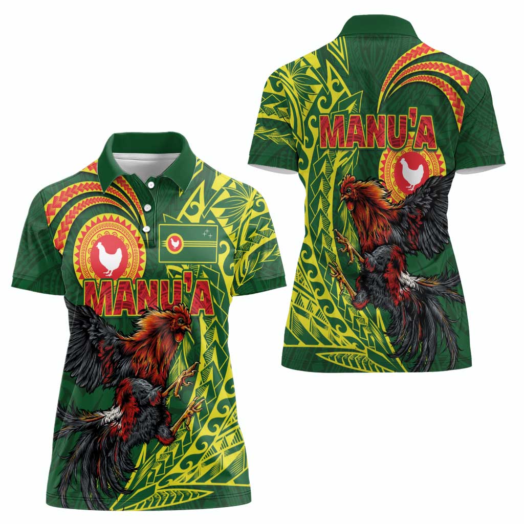 Proud of Manu'a Islands Women Polo Shirt Rooster and Polynesian Art Wing Style LT03 - Polynesian Pride