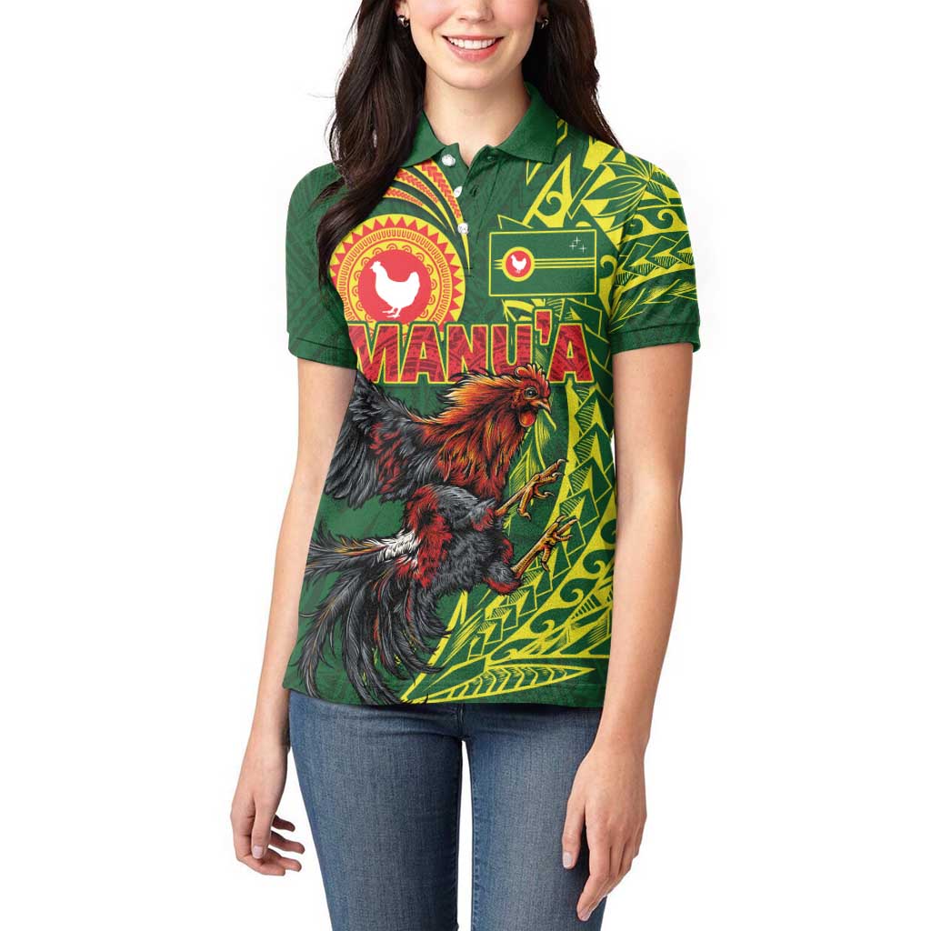 Proud of Manu'a Islands Women Polo Shirt Rooster and Polynesian Art Wing Style LT03 - Polynesian Pride