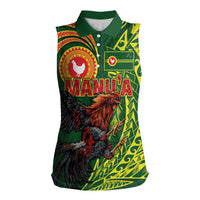 Proud of Manu'a Islands Women Sleeveless Polo Shirt Rooster and Polynesian Art Wing Style LT03 Female Green - Polynesian Pride