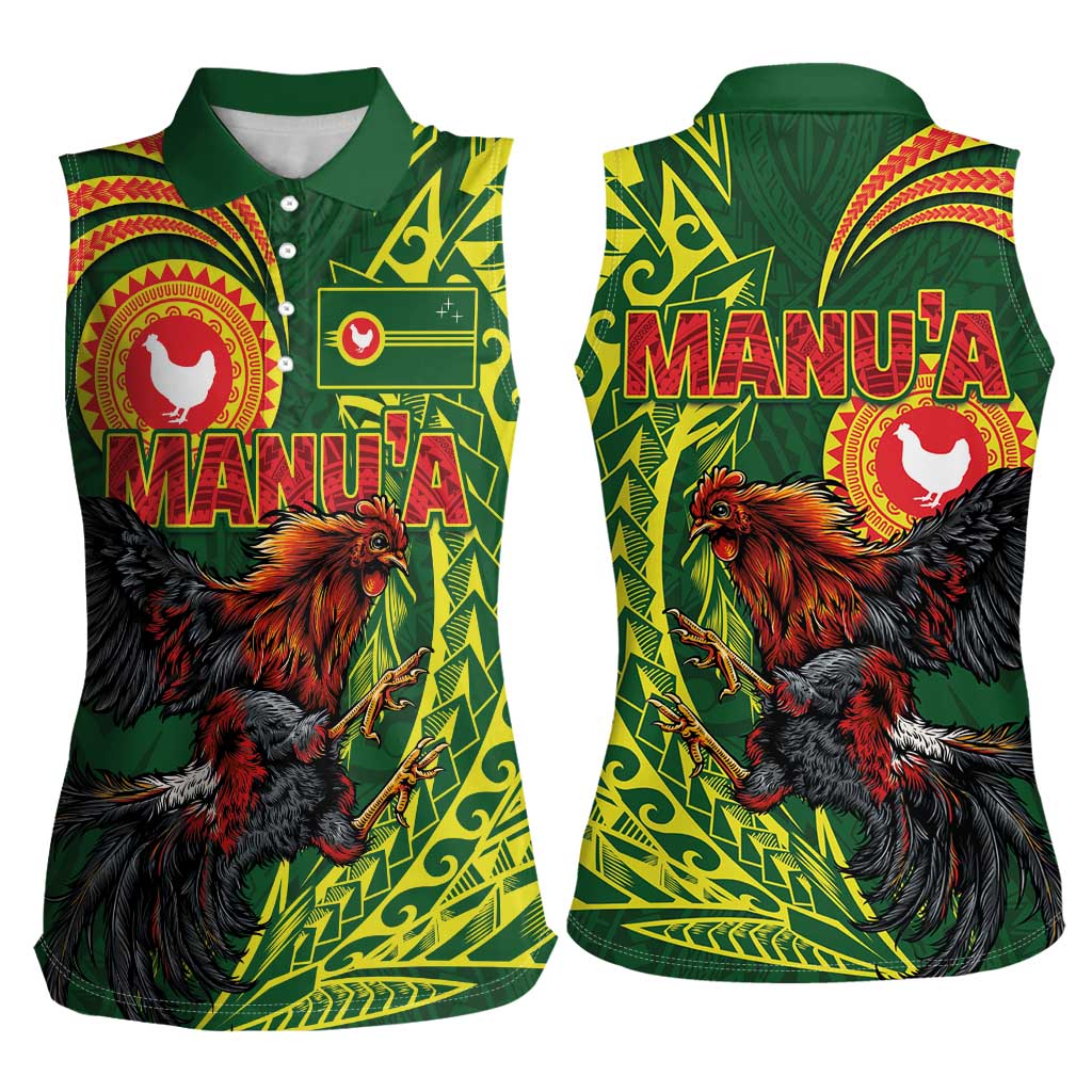 Proud of Manu'a Islands Women Sleeveless Polo Shirt Rooster and Polynesian Art Wing Style LT03 - Polynesian Pride