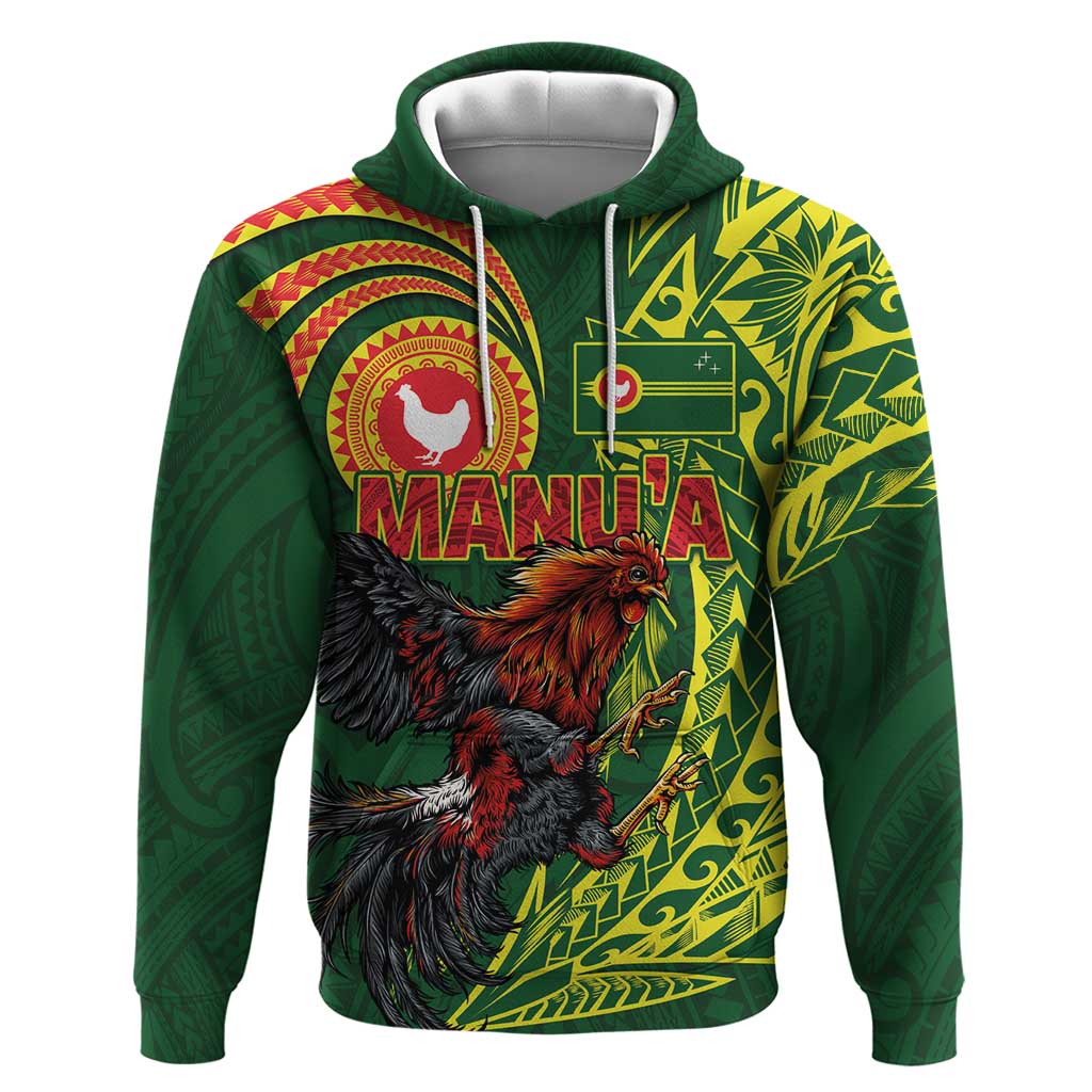 Proud of Manu'a Islands Zip Hoodie Rooster and Polynesian Art Wing Style LT03 Pullover Hoodie Green - Polynesian Pride