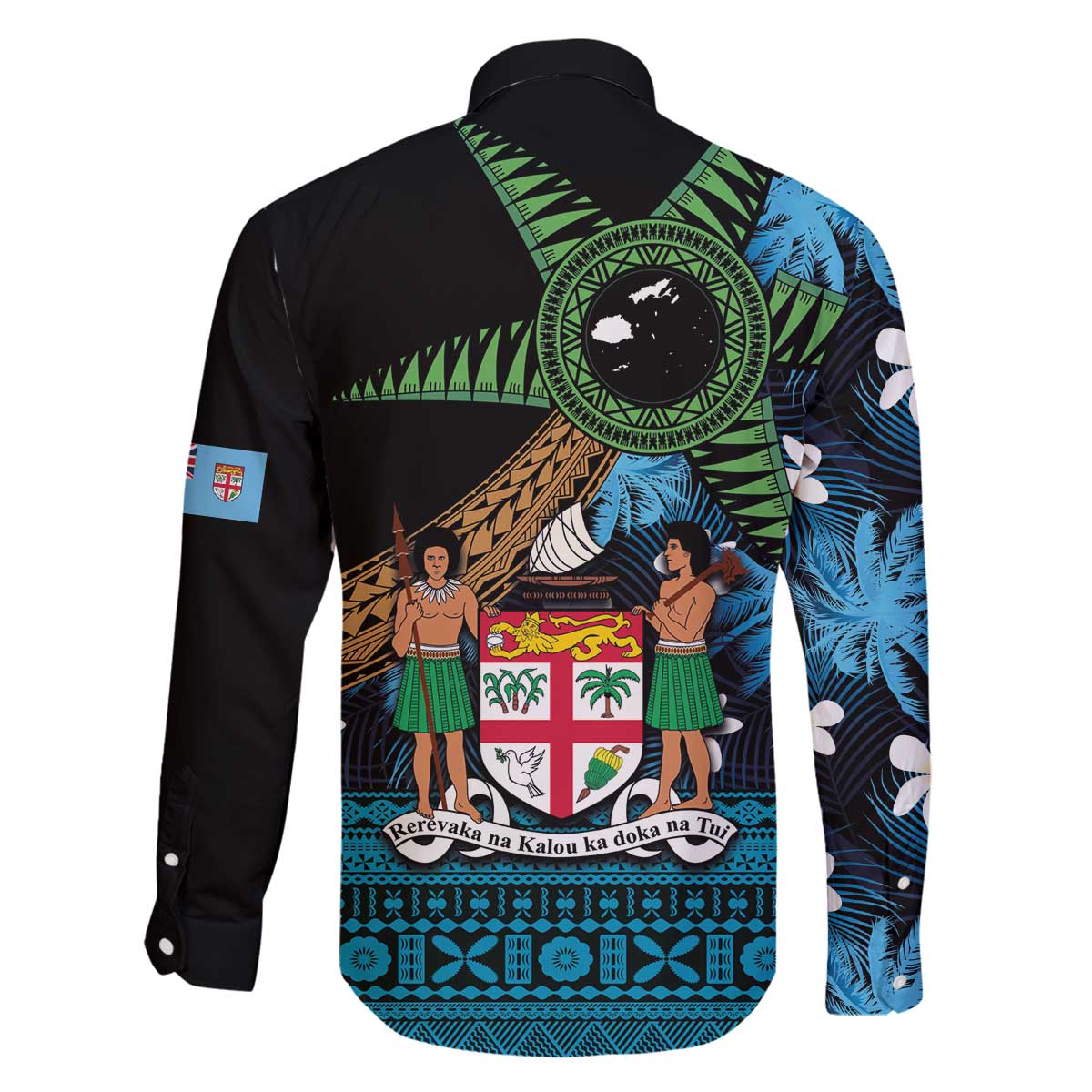 Fiji Day Family Matching Off The Shoulder Long Sleeve Dress and Hawaiian Shirt Palm Tree With Plumeria Tapa Tribal Pattern LT03 - Polynesian Pride