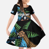 Fiji Day Family Matching Off Shoulder Maxi Dress and Hawaiian Shirt Palm Tree With Plumeria Tapa Tribal Pattern LT03 Daughter's Dress Blue - Polynesian Pride